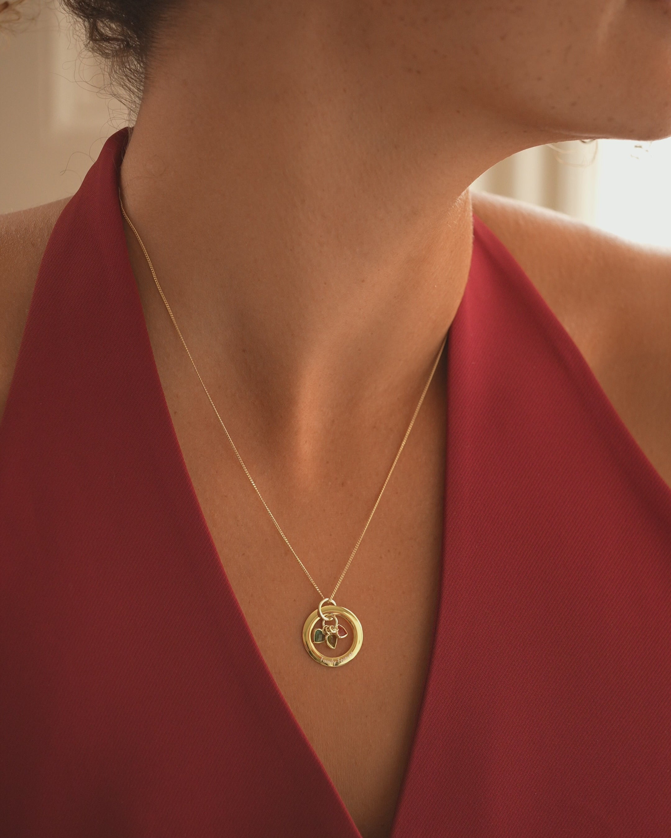 Gold Family Eternal Ring with Heart Birthstone Personalised Necklace