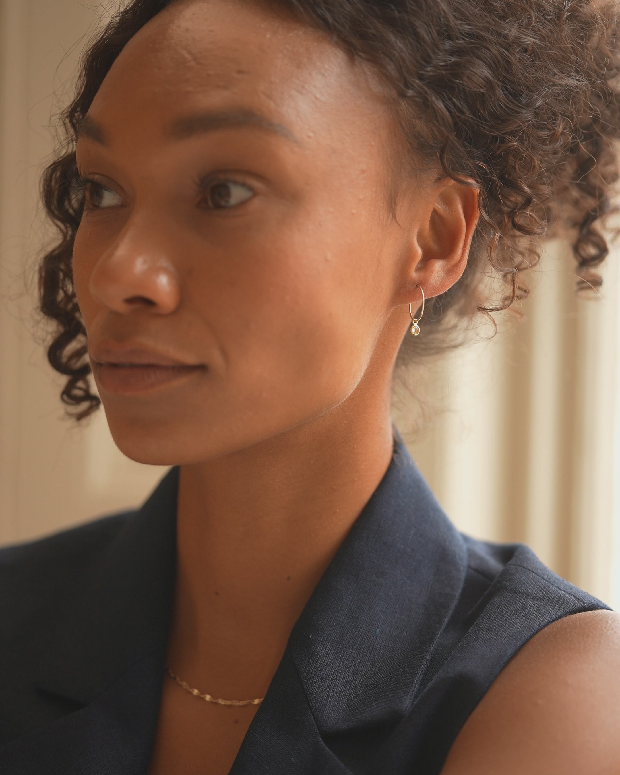 Gold Birthstone Charm Personalised Hoop Earrings