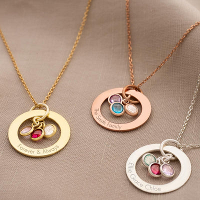  Family Eternal Ring and Birthstone Personalised Necklace