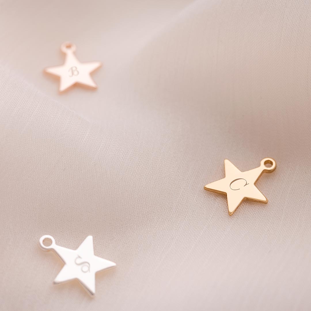 10mm star charm available in silver, rose gold and champagne gold