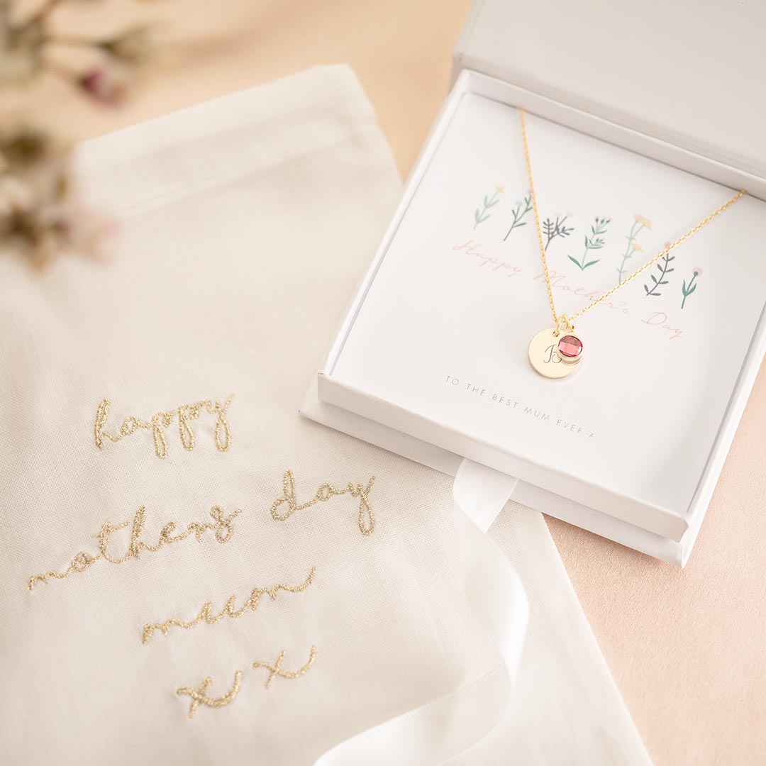 Initial Birthstone Personalised Necklace Mother's Day Gift Set in Champagne Gold Plated