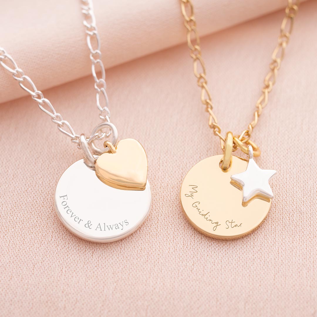 Disc and Charm Mixed Metal Personalised Name Necklace