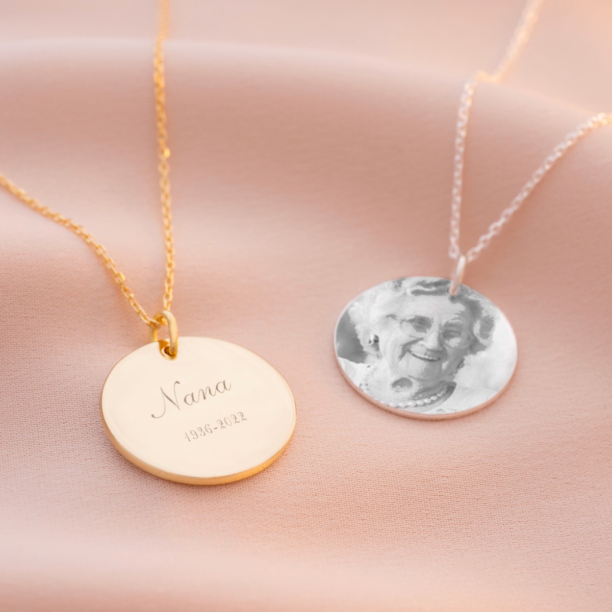 Gold and Silver Etched Photo Disc Personalised Necklace