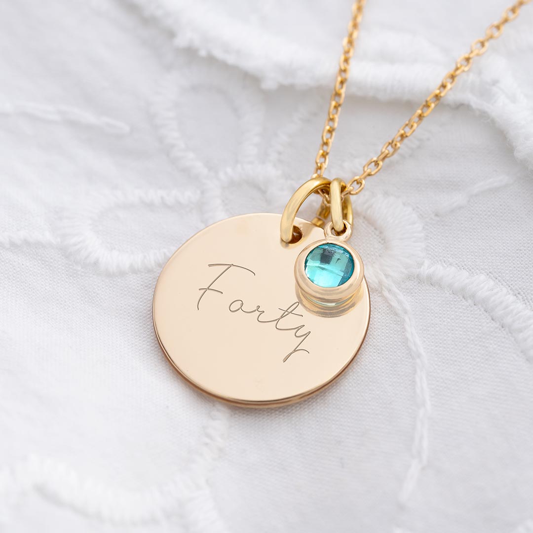 gold plated sterling silver birthday disc and name necklace