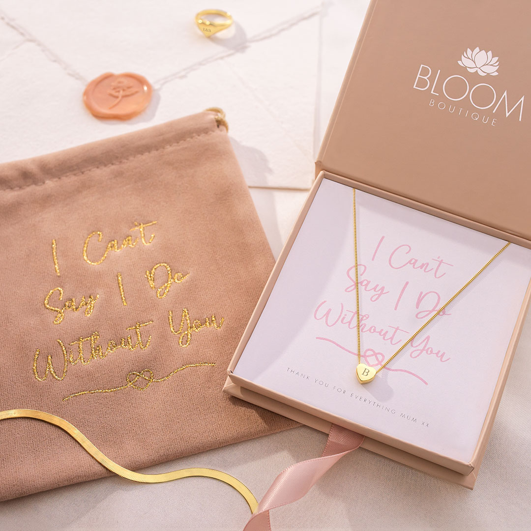 Gold Sterling Silver Mini Heart Initial Personalised Necklace I Can't Say I Do Without You Gift Set