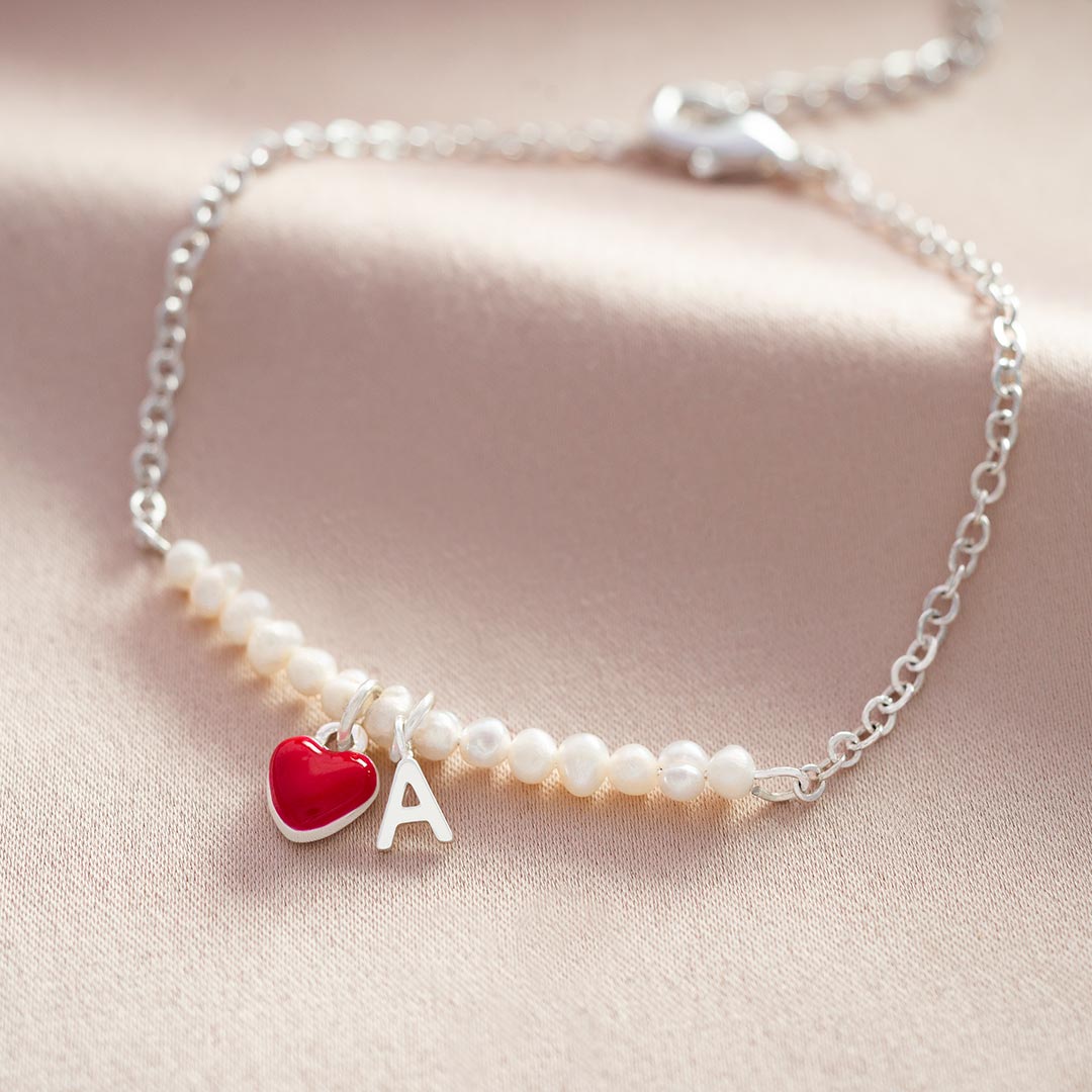 Anja Freshwater Pearl Heart and Letter Personalised Bracelet