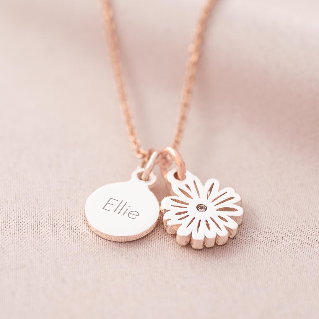 Birth Flower And Disc Personalised Necklace