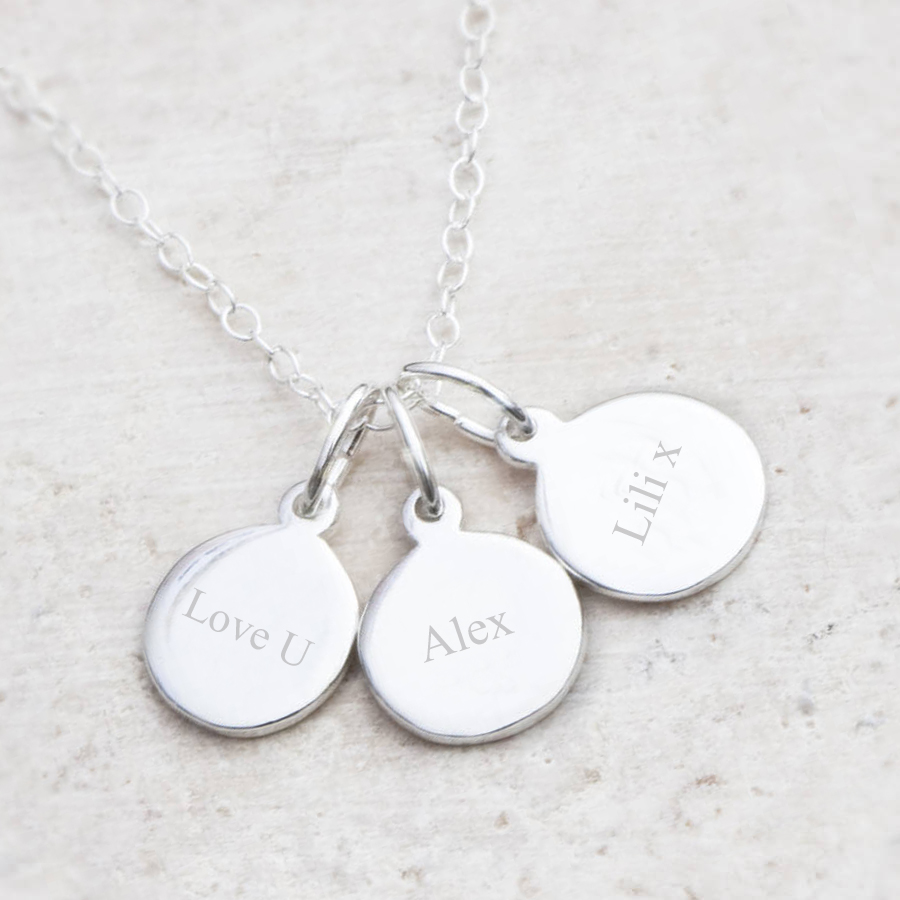 Sterling Silver Disc Charm Necklace Personalised with Special Message, name or Initial