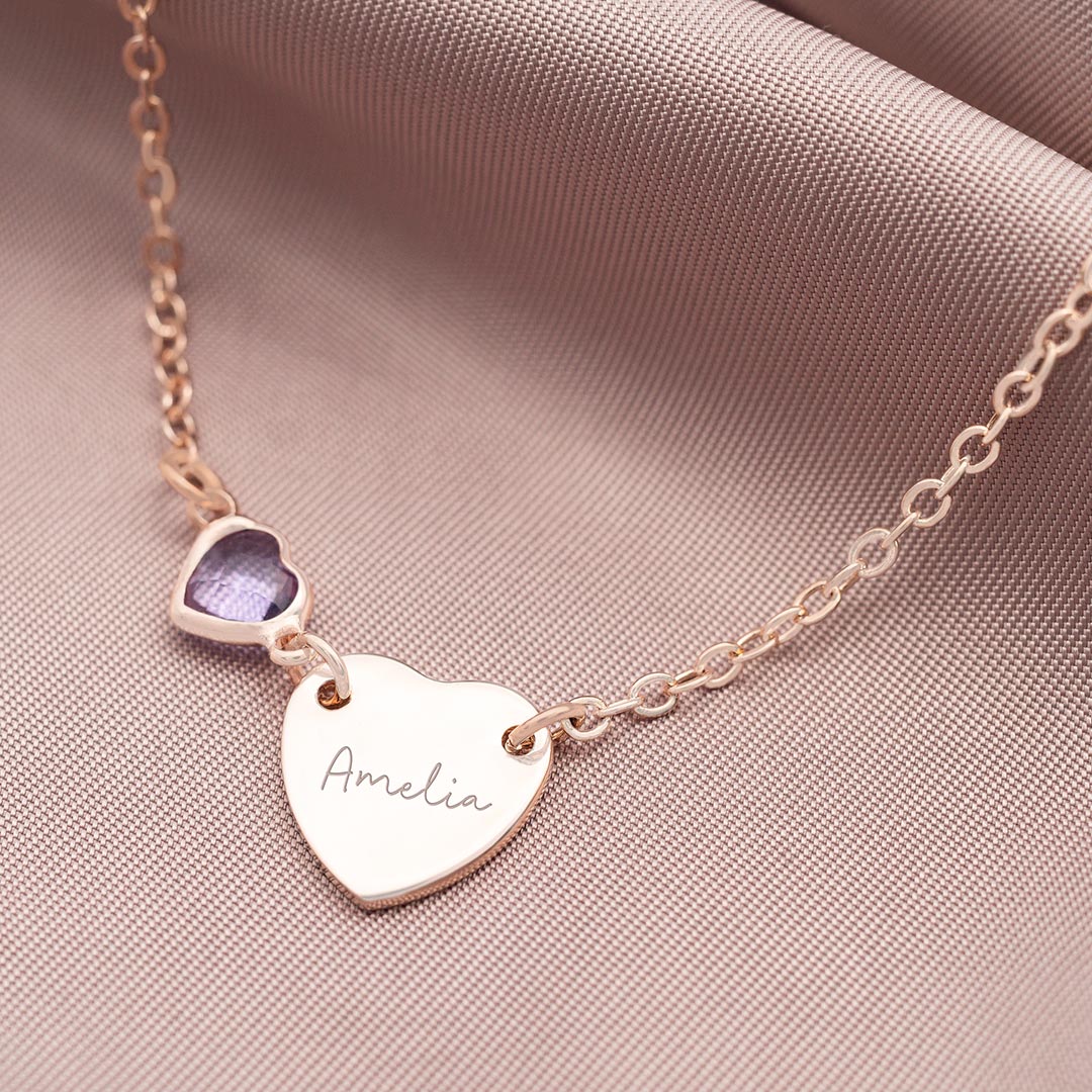 Sterling Silver Chloe Heart and Heart Birthstone Personalised Bracelet
