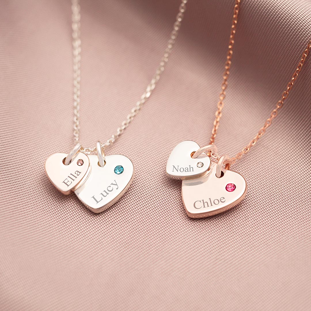 Couples Birthstone Heart Personalised Name Necklace