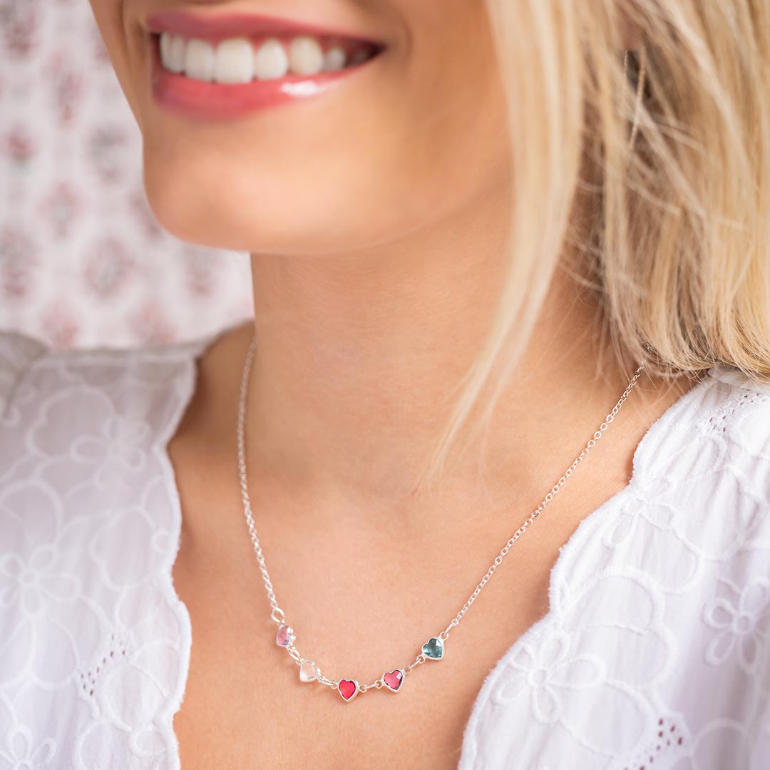 Swarovski Crystal Heart Birthstone Personalised Family Necklace