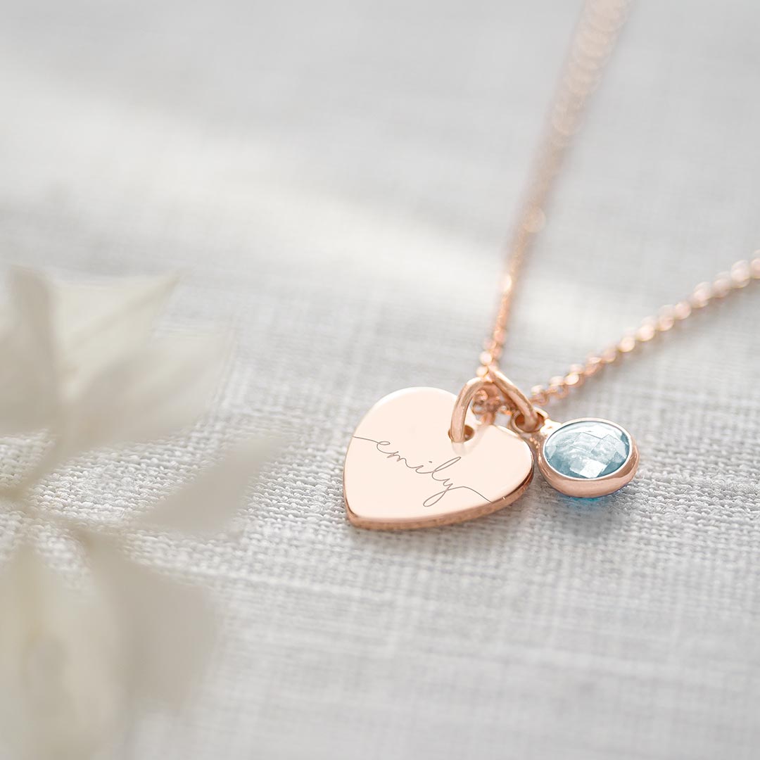 Esme Heart and Birthstone Personalised Name Necklace
