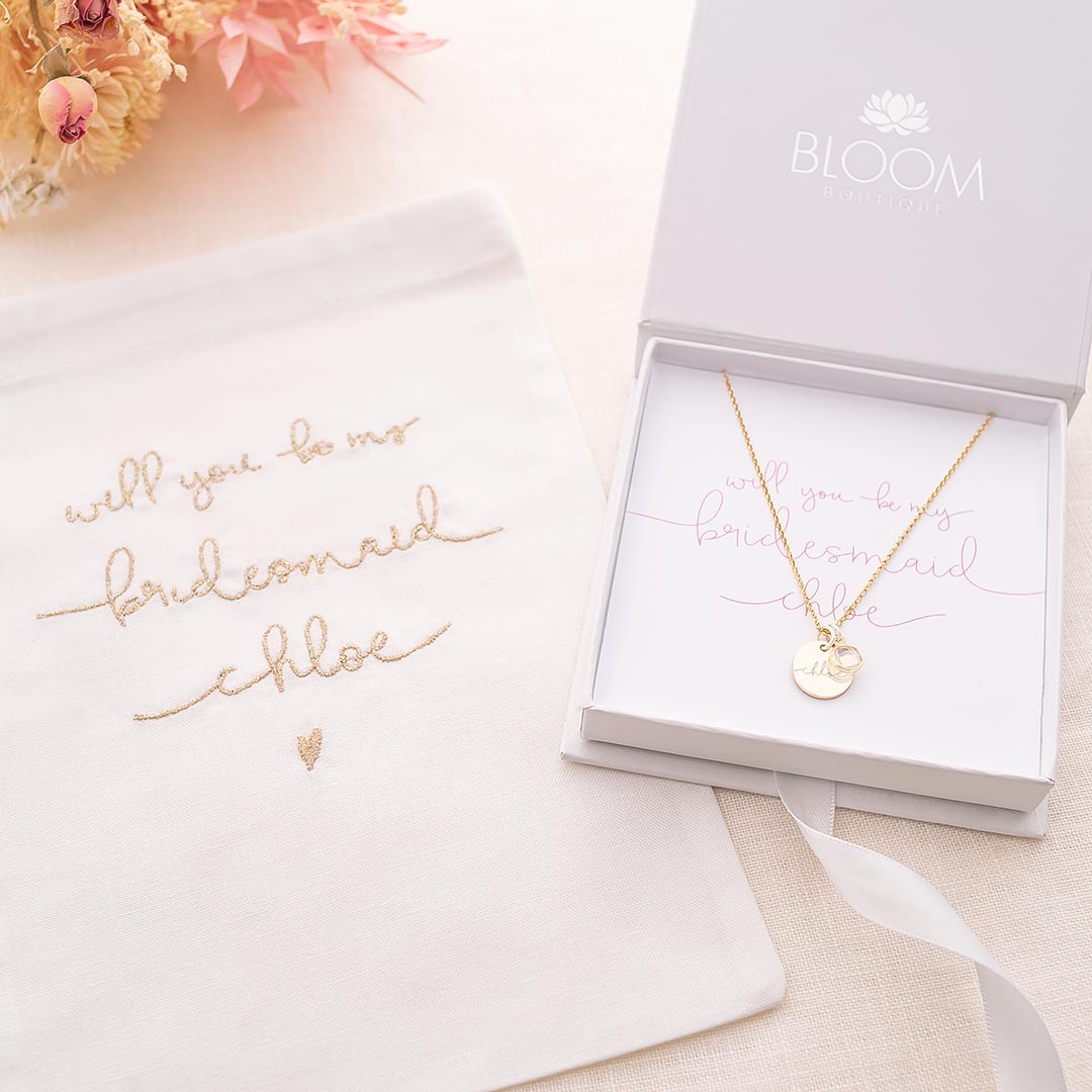 Esme Initial Birthstone Personalised Necklace Wedding Gift Set