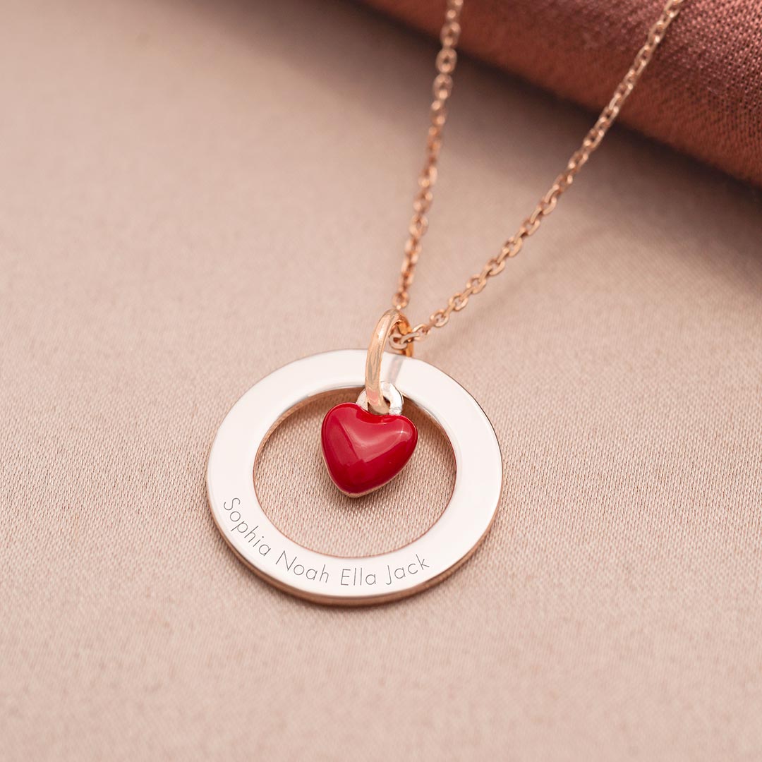 Eternal Ring and Enamel Heart Personalised Message Necklace