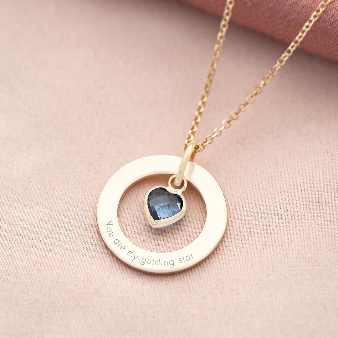 Eternal Ring and Heart Birthstone Personalised Message Necklace