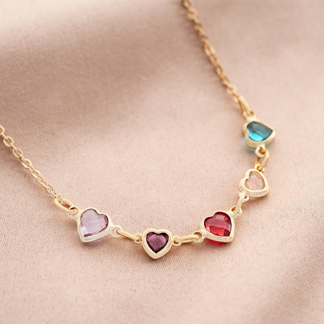 Family Create Your Own Multi Heart Birthstone Personalised Necklace