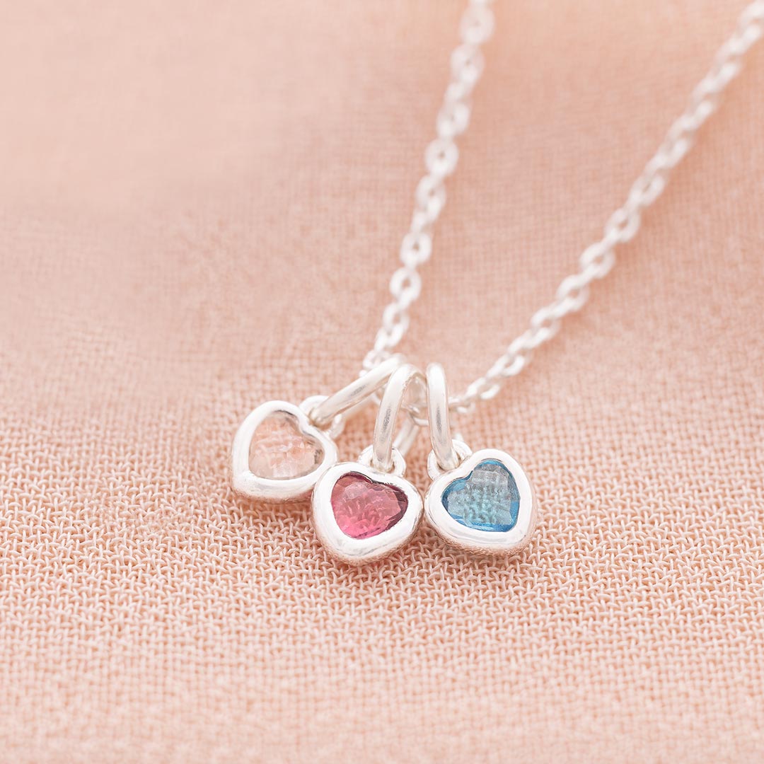 Family Micro Heart Birthstone Personalised Necklace
