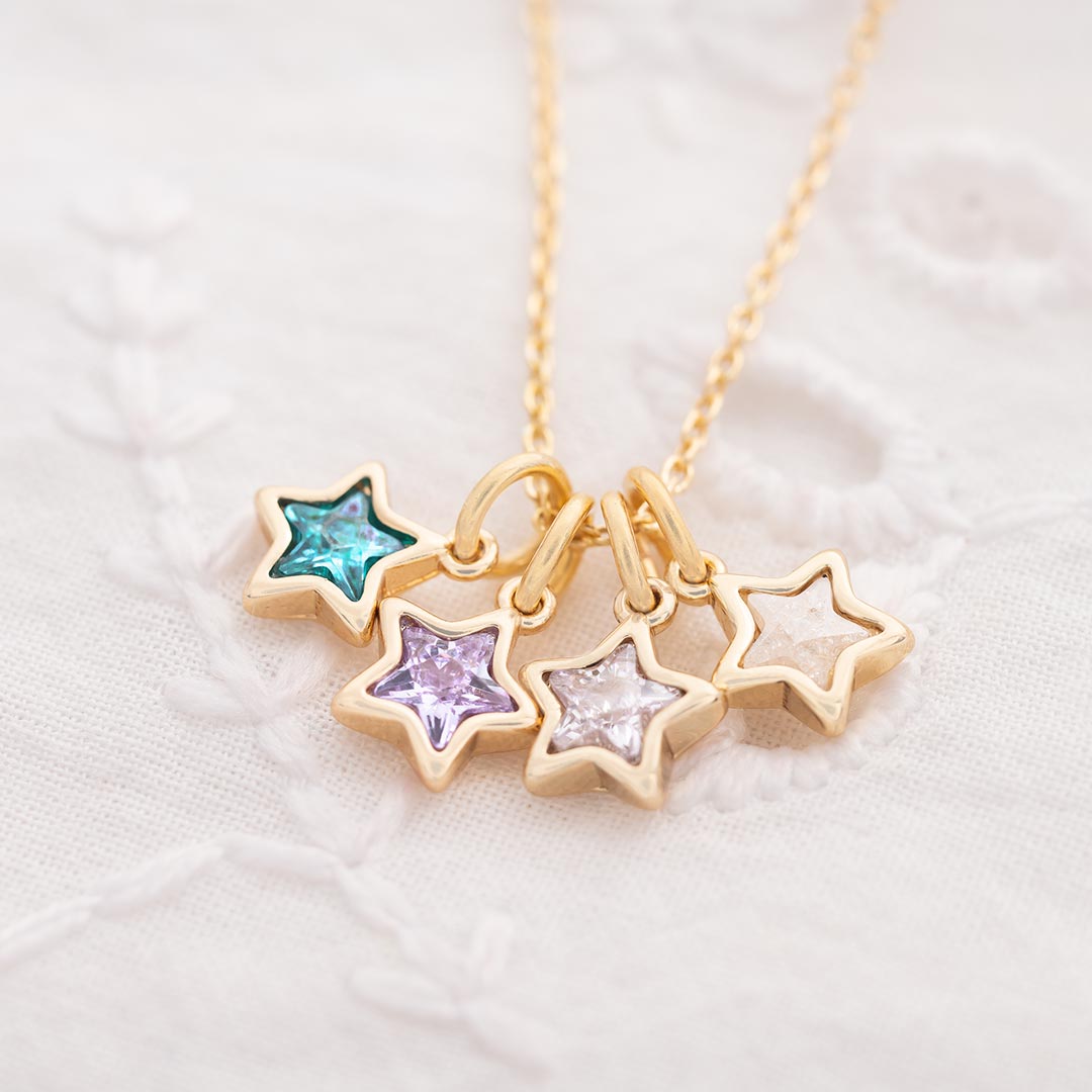 champagne gold Family Star Birthstone Personalised Necklace