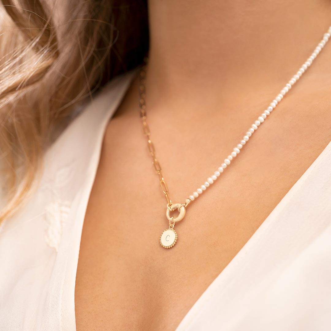 Freshwater Pearl and Chain Personalised Initial Necklace