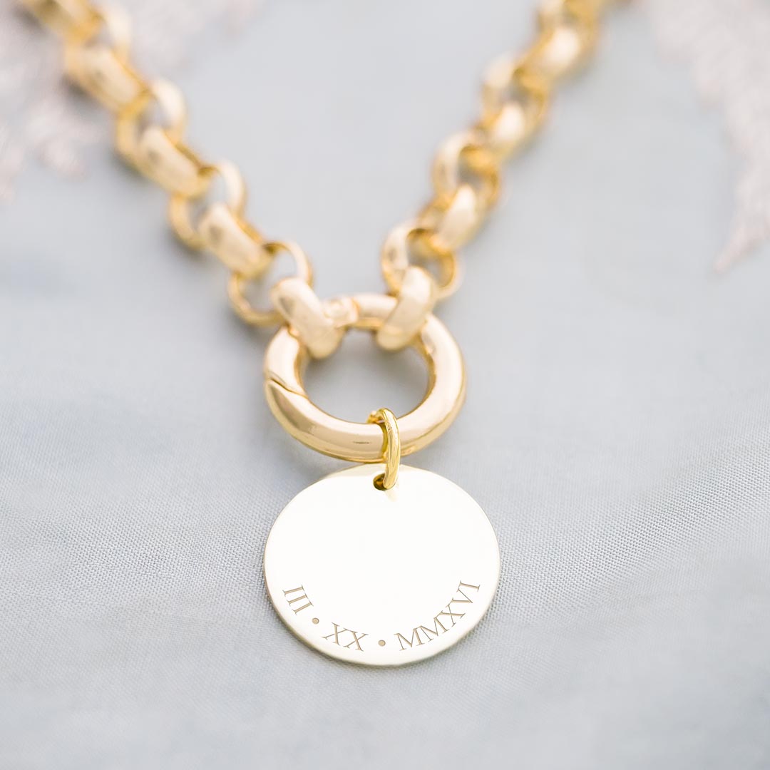 Aya Statement Chain and Disc Personalised Message Necklace