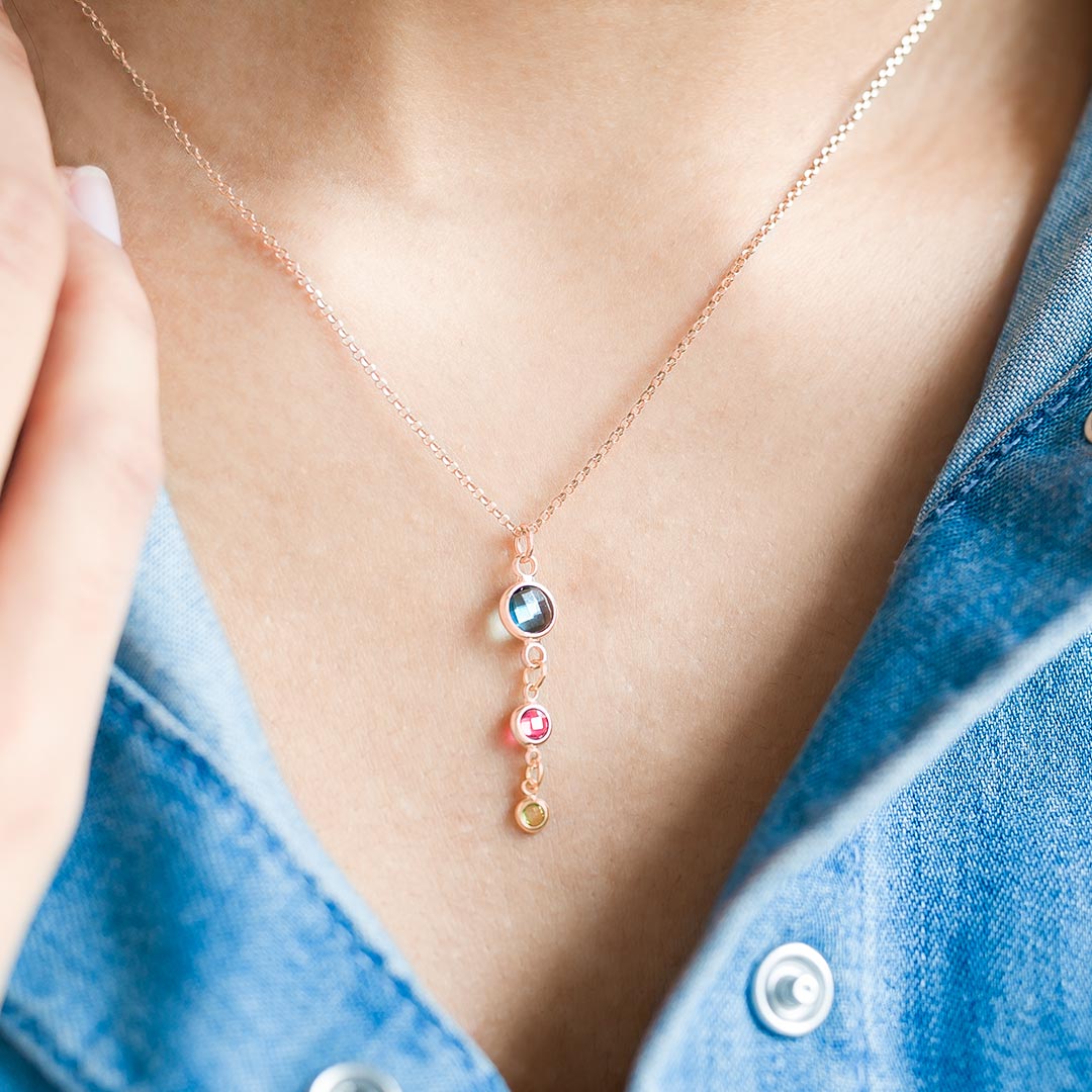 rose gold plated family birthstone pendant necklace