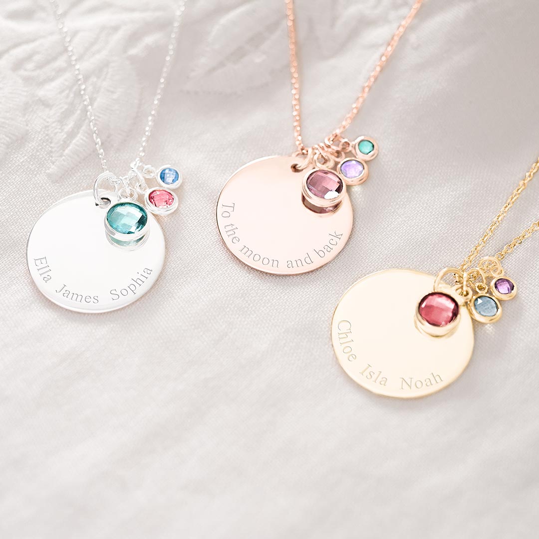 Personalised Birthstone and Disc Necklace