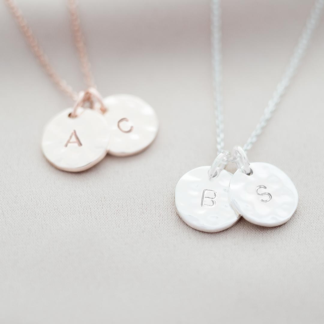 Personalised Hammered Double Initial Disc Necklace