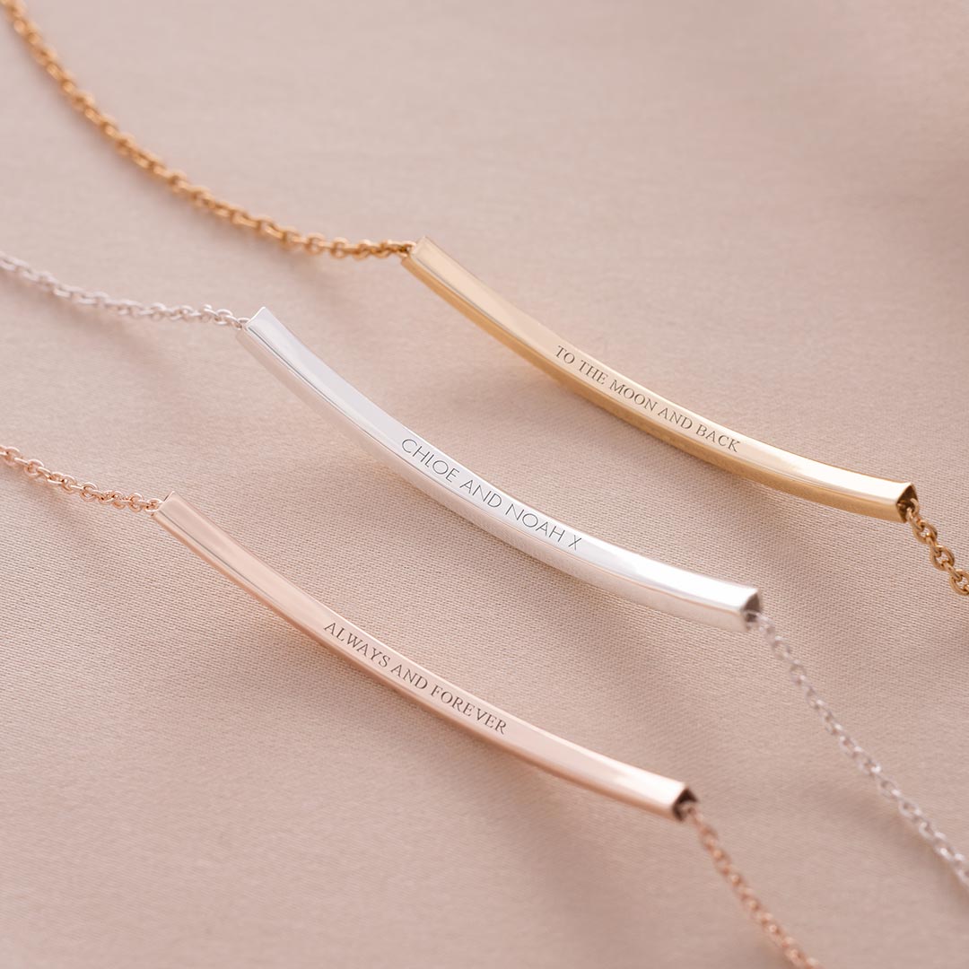 hidden message curved skinny bar bracelet available in gold, silver and rose gold with message engraving