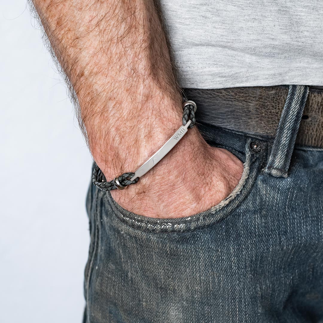 Hunter Men's Leather Personalised Bar Bracelet