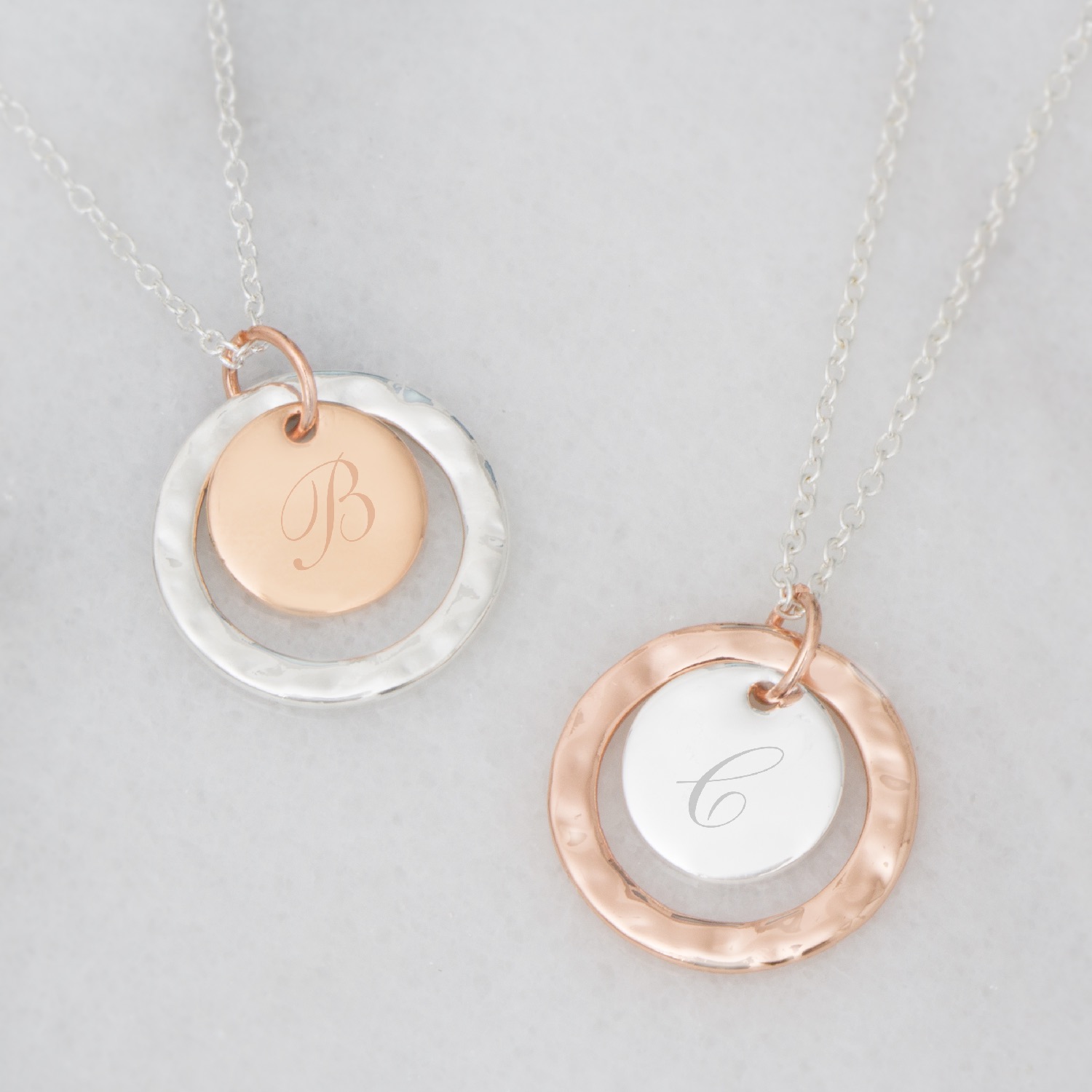 Hammered Halo Initial Disc Personalised Necklace