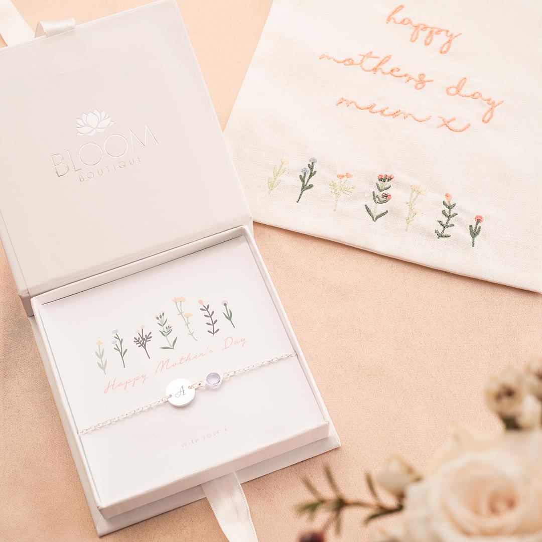 Initial Disc and Birthstone Personalised Bracelet Mother's Day Gift Set