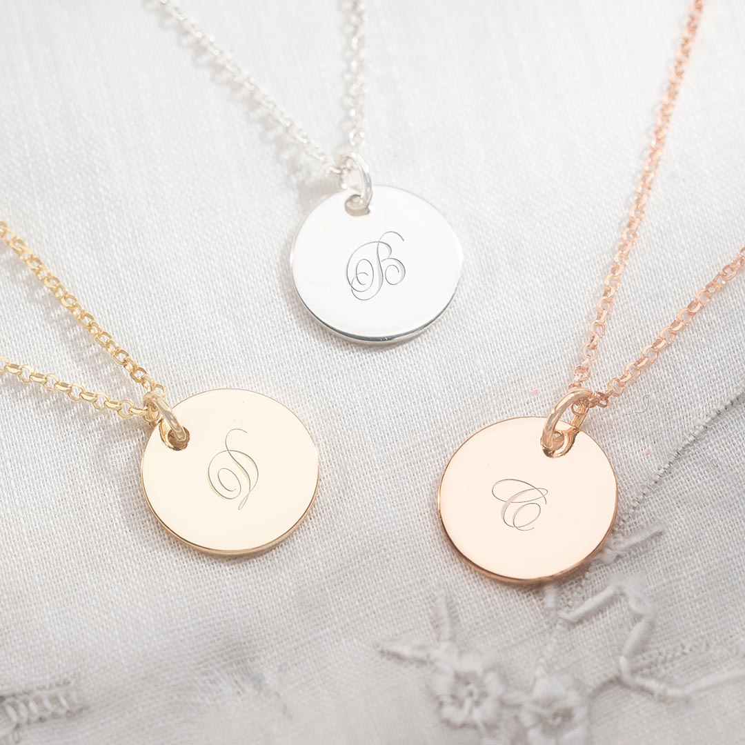 Initial Pendant Necklace available in sterling silver, gold plated sterling silver and rose gold plated sterling silver