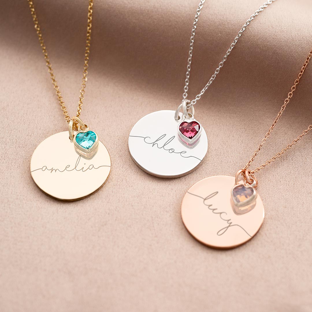 Large Esme and Heart Birthstone Personalised Name Necklace