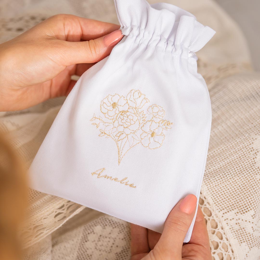Luxury Embroidered Bouquet Personalised Gift Pouch