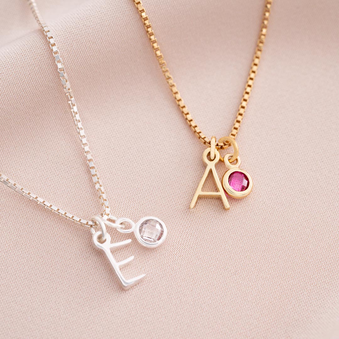 Personalised Sterling Silver Letter Birthstone Necklace Photo Gift Set