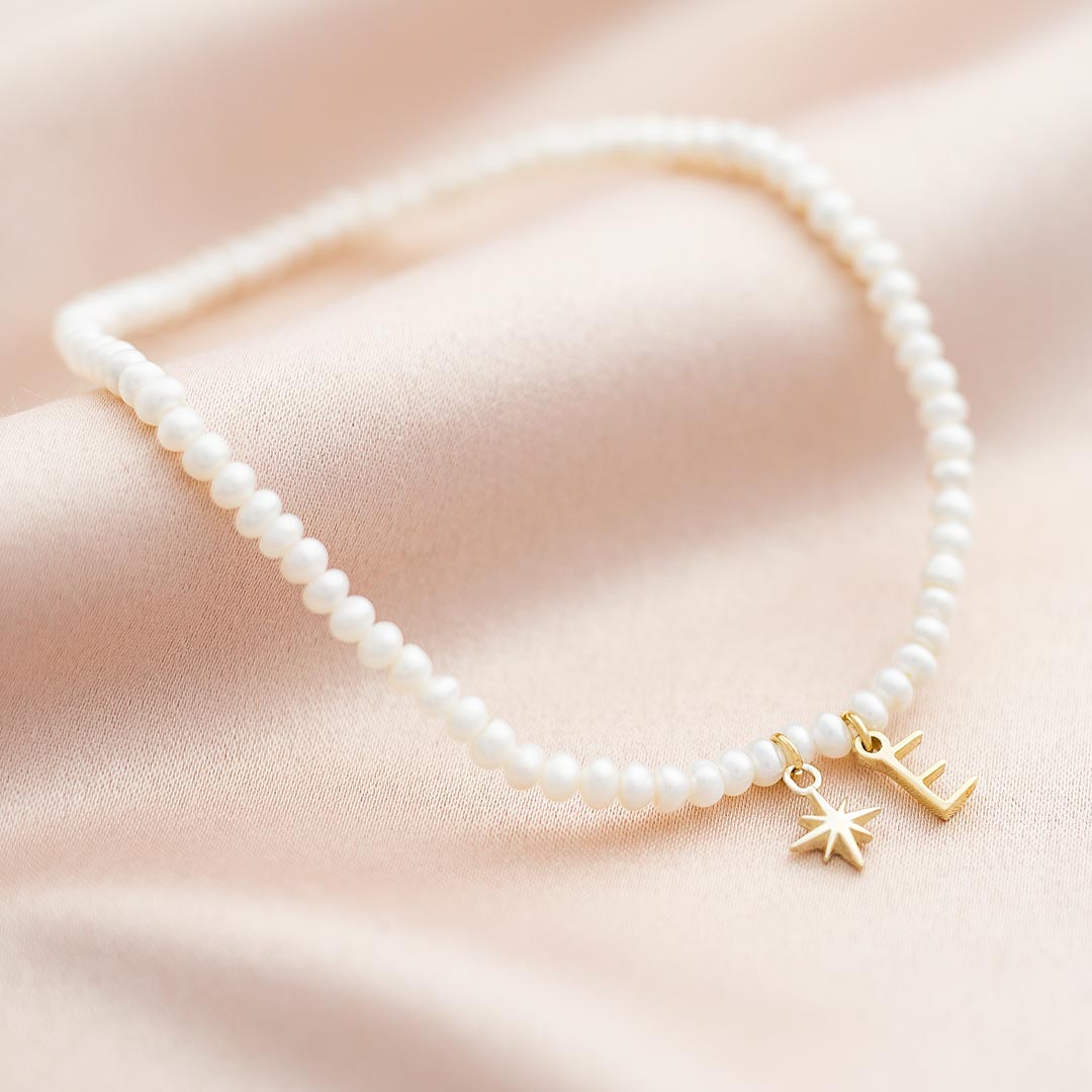 Mini North Star and Letter Delicate Pearl Personalised Bracelet