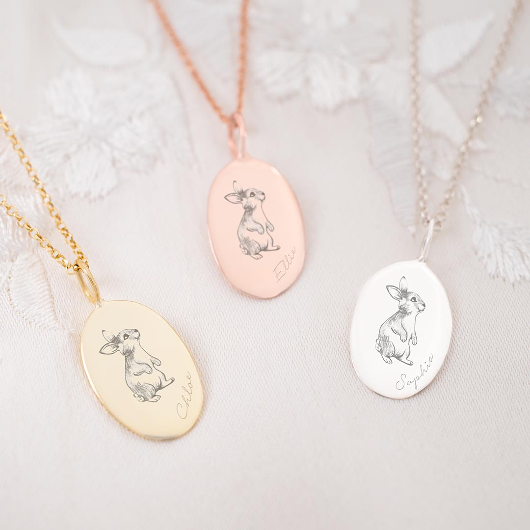 Mini Sia Bunny Illustration and Name Personalised Necklace