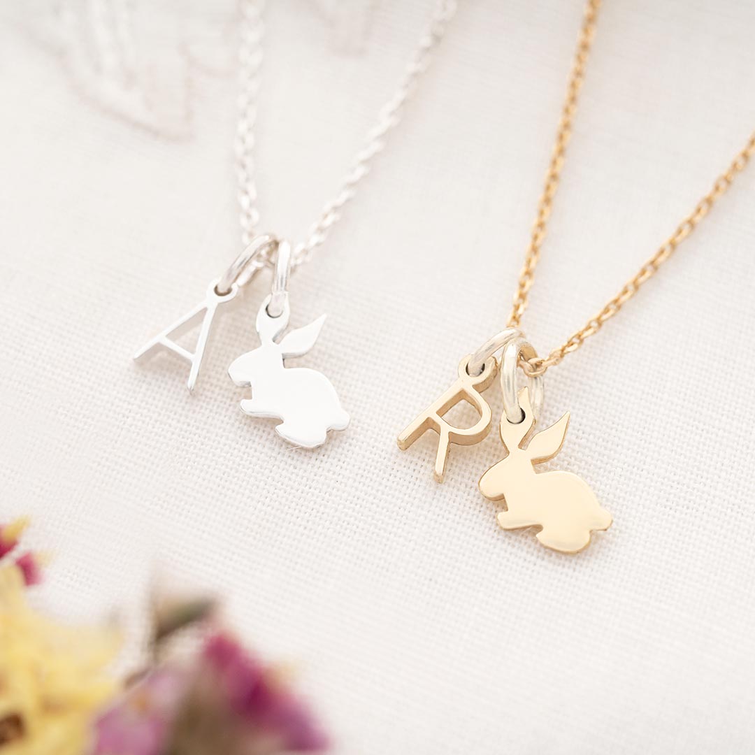 Mini Sterling Silver Bunny and Letter Personalised Necklace