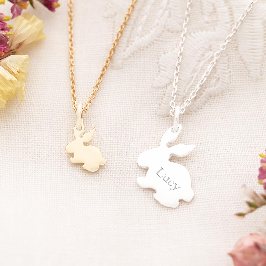 Mini Sterling Silver Family Bunny Personalised Necklace in Gold and Silver
