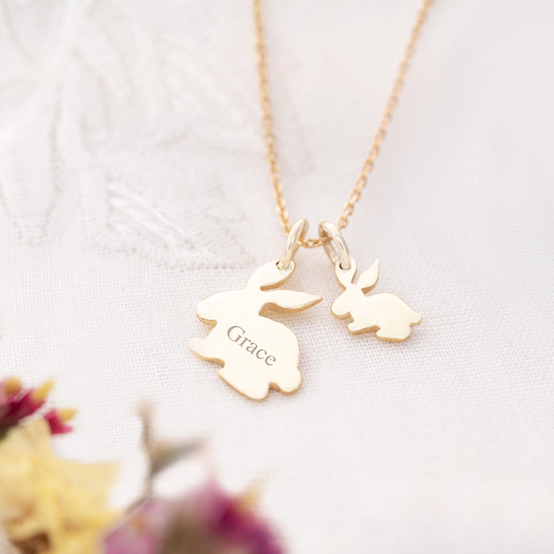 Mini Sterling Silver Family Bunny Personalised Necklace