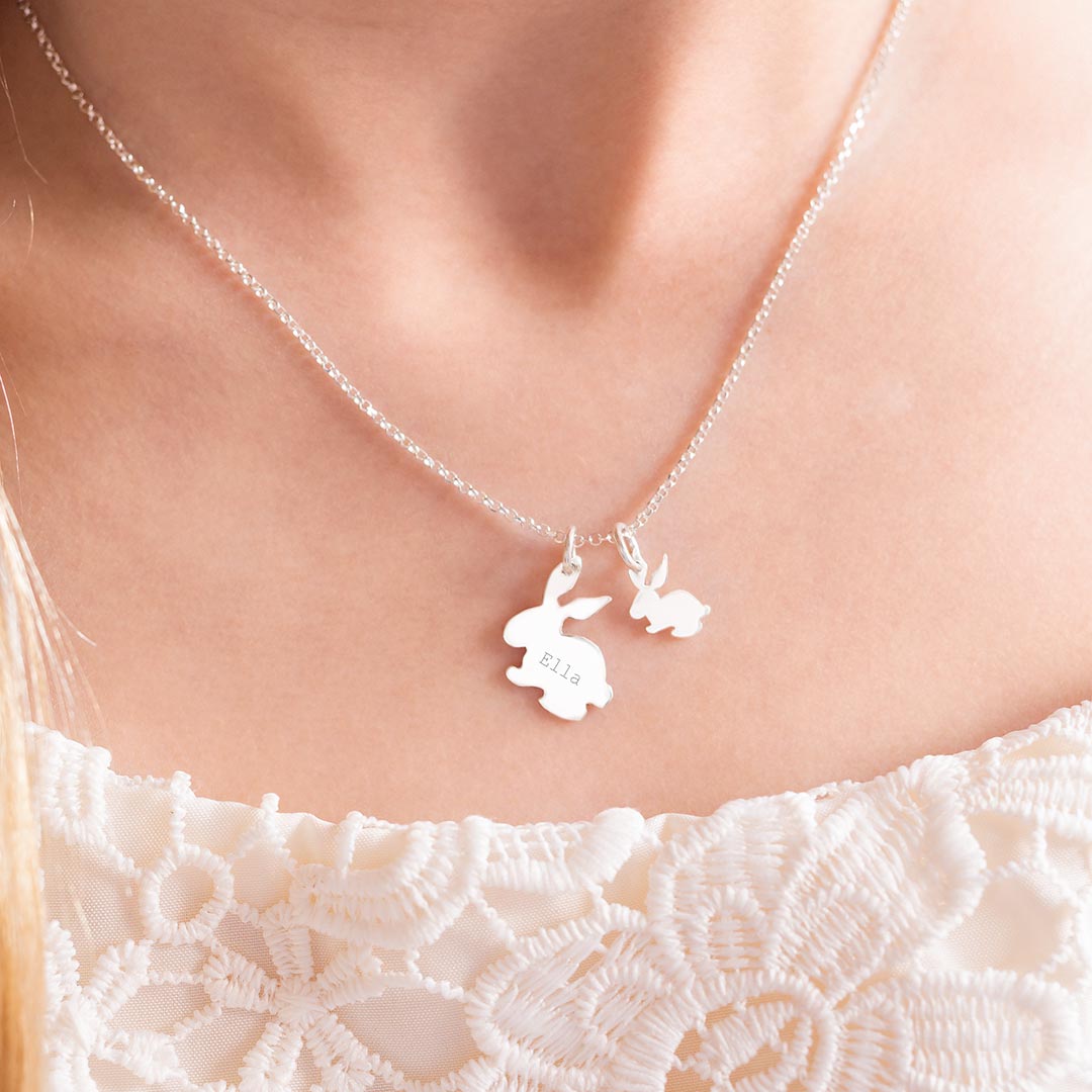 sterling silver family bunny personalised necklace