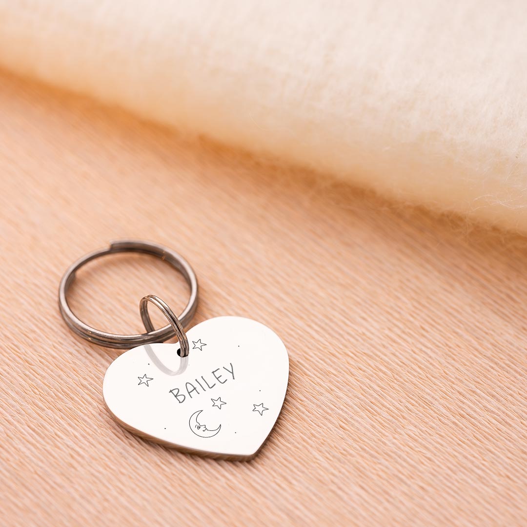 Moon and Stars Heart Personalised Pet Tag