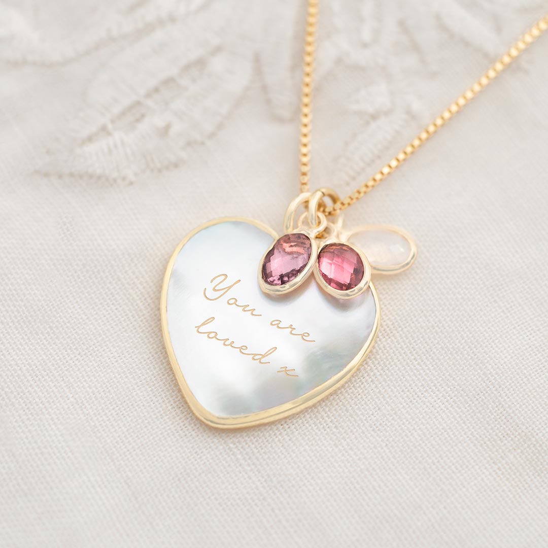 Mother Of Pearl Family Heart Personalised Necklace