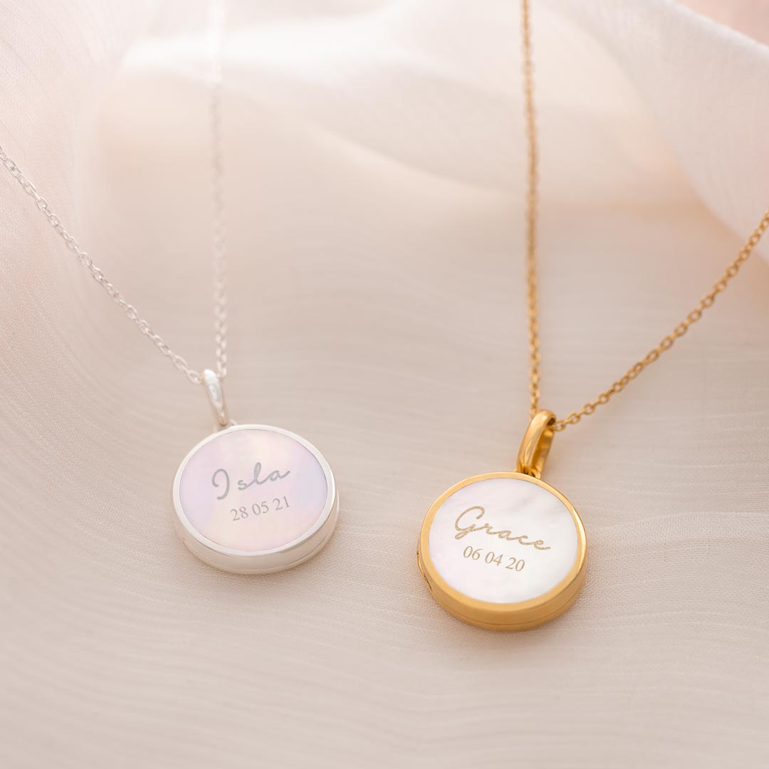 Mother of Pearl Name and Date Personalised Locket