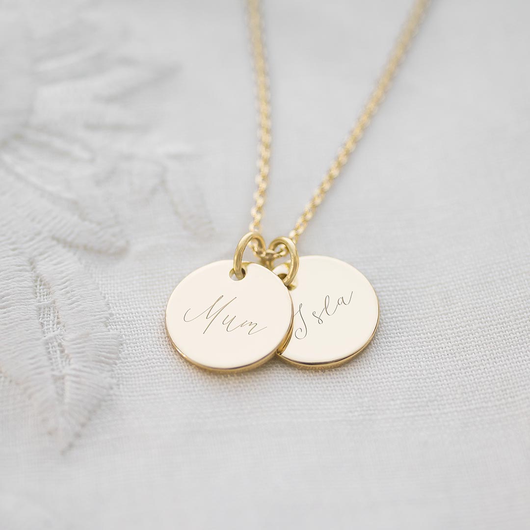 Sterling Silver Mum And Me Double Disc Personalised Name Necklace