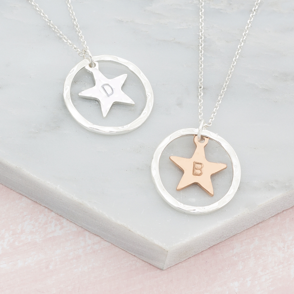 Personalised Hammered Halo And Handstamped Star Necklace