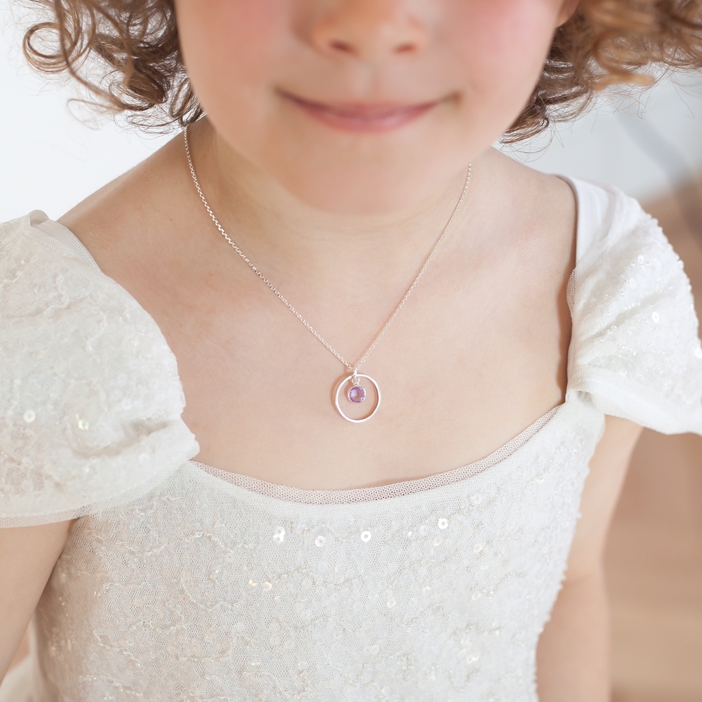 Mini Halo And Birthstone Personalised Sterling Silver Kids Necklace