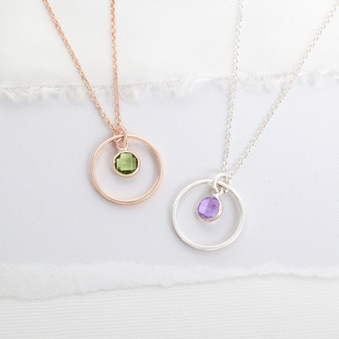 Mini Halo And Birthstone Personalised Sterling Silver Kids Necklace