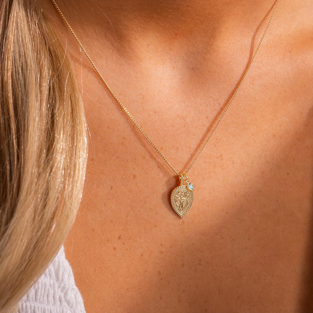 champagne gold plated teardrop charm and birthstone necklace