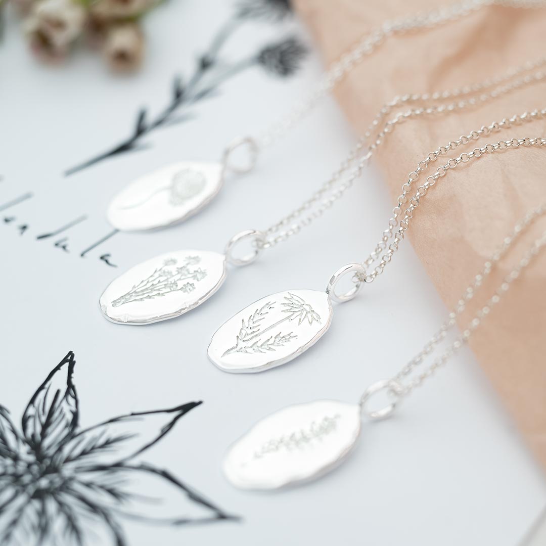 Oval Sterling Silver Birth Flower Personalised Necklace